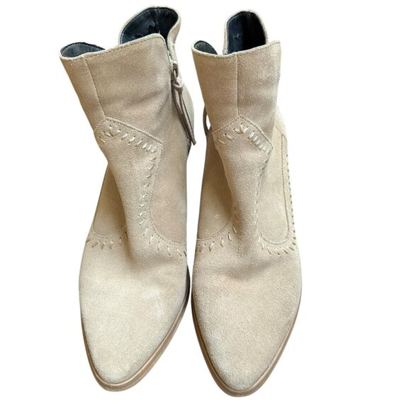Rebecca Minkoff Tan Suede Heeled Western Ankle Boots Side Zip Boho Neutral 8.5 - Picture 3 of 11